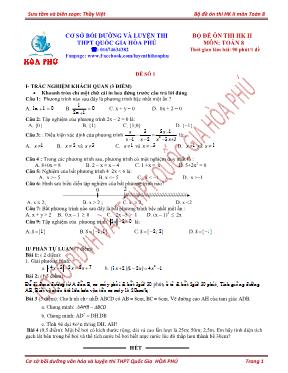 5 Đề ôn thi học kỳ II môn Toán Lớp 8